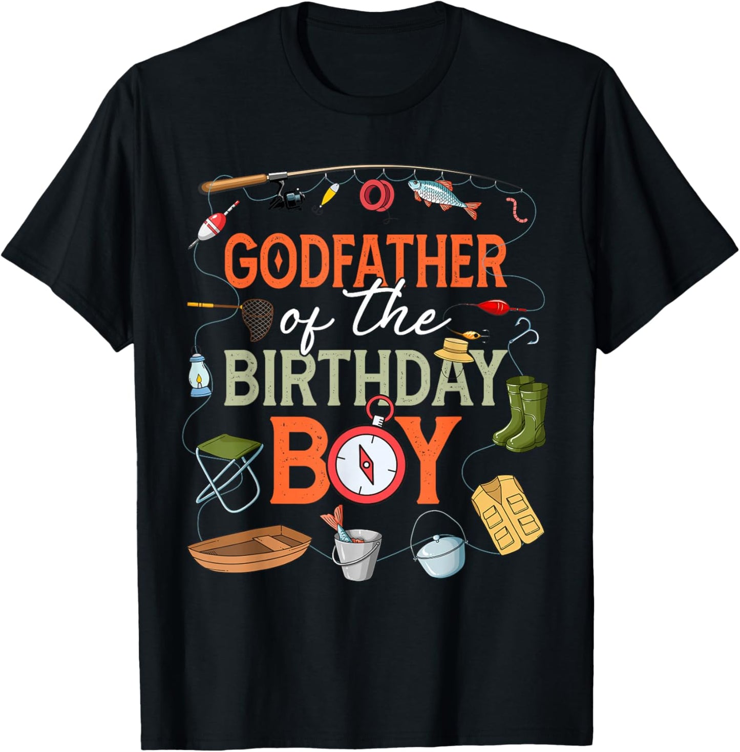 Godfather of The Birthday Boy Fishing First Birthday Party T-Shirt - T-Shirt | Black
