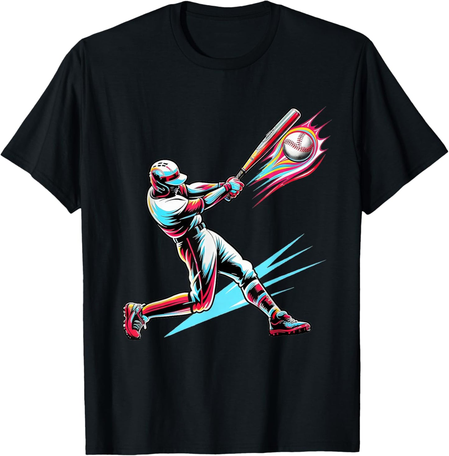 Colorful Baseball Player Drip for Boys Kids Sport Lovers T-Shirt - T-Shirt | Black