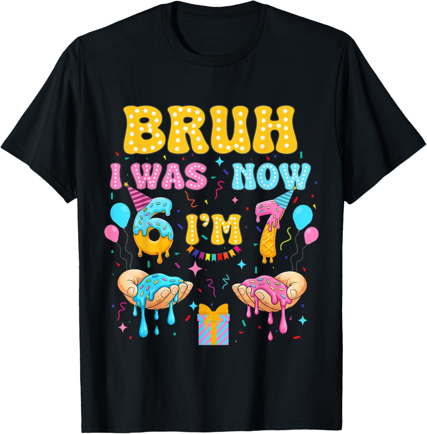 6 7 Birthday Gifts Decorations I was 6 Now Im 7 Shirt Boy T-Shirt - T-Shirt | Black