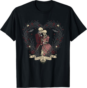 Victorian Gothic Skeleton Thorn Heart Couple Anti Valentine T-Shirt - T-Shirt | Black