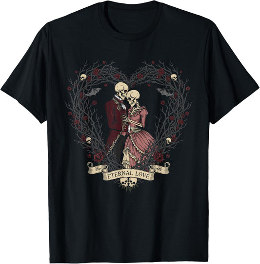 Victorian Gothic Skeleton Thorn Heart Couple Anti Valentine T-Shirt - T-Shirt | Black