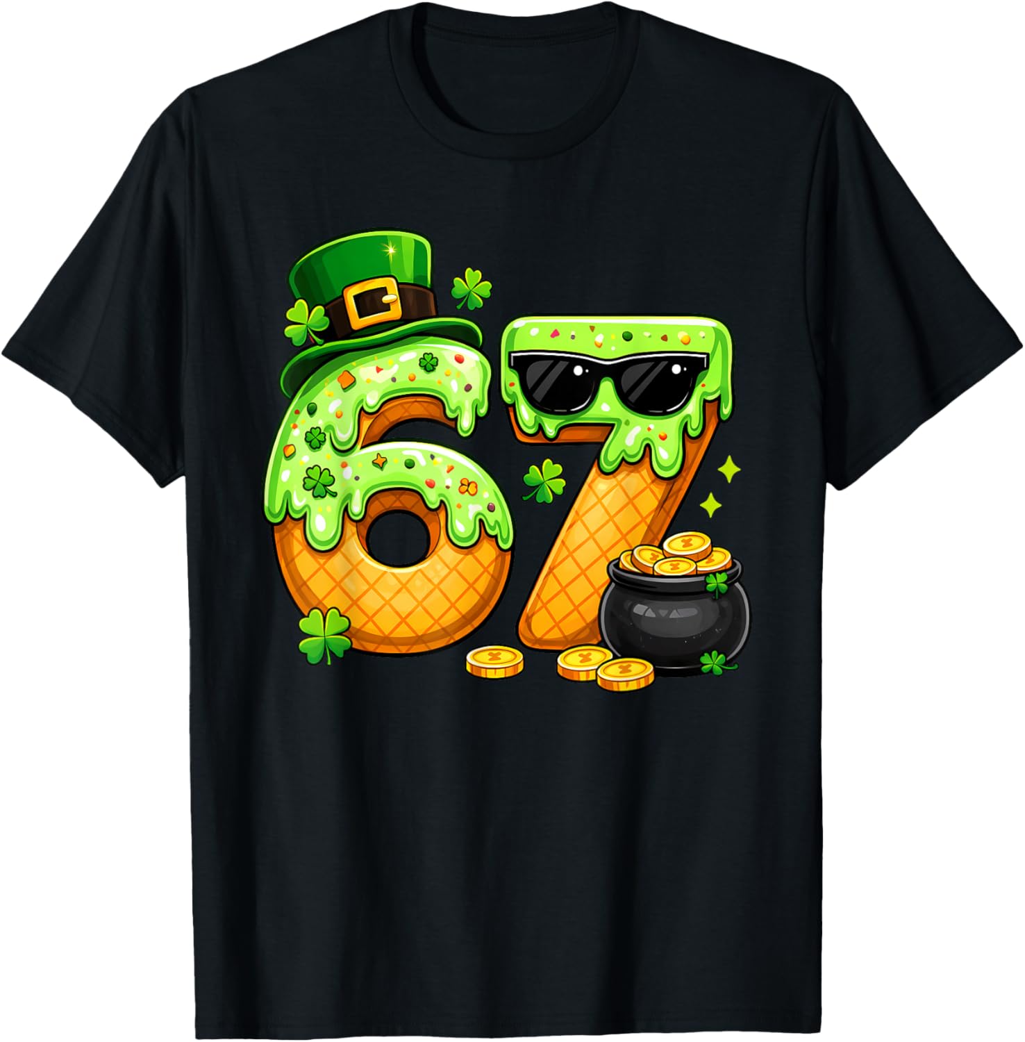 Boys St Patricks Day 6 7 Six Seven 67 Kids Girls Shamrock T-Shirt - T-Shirt | Black