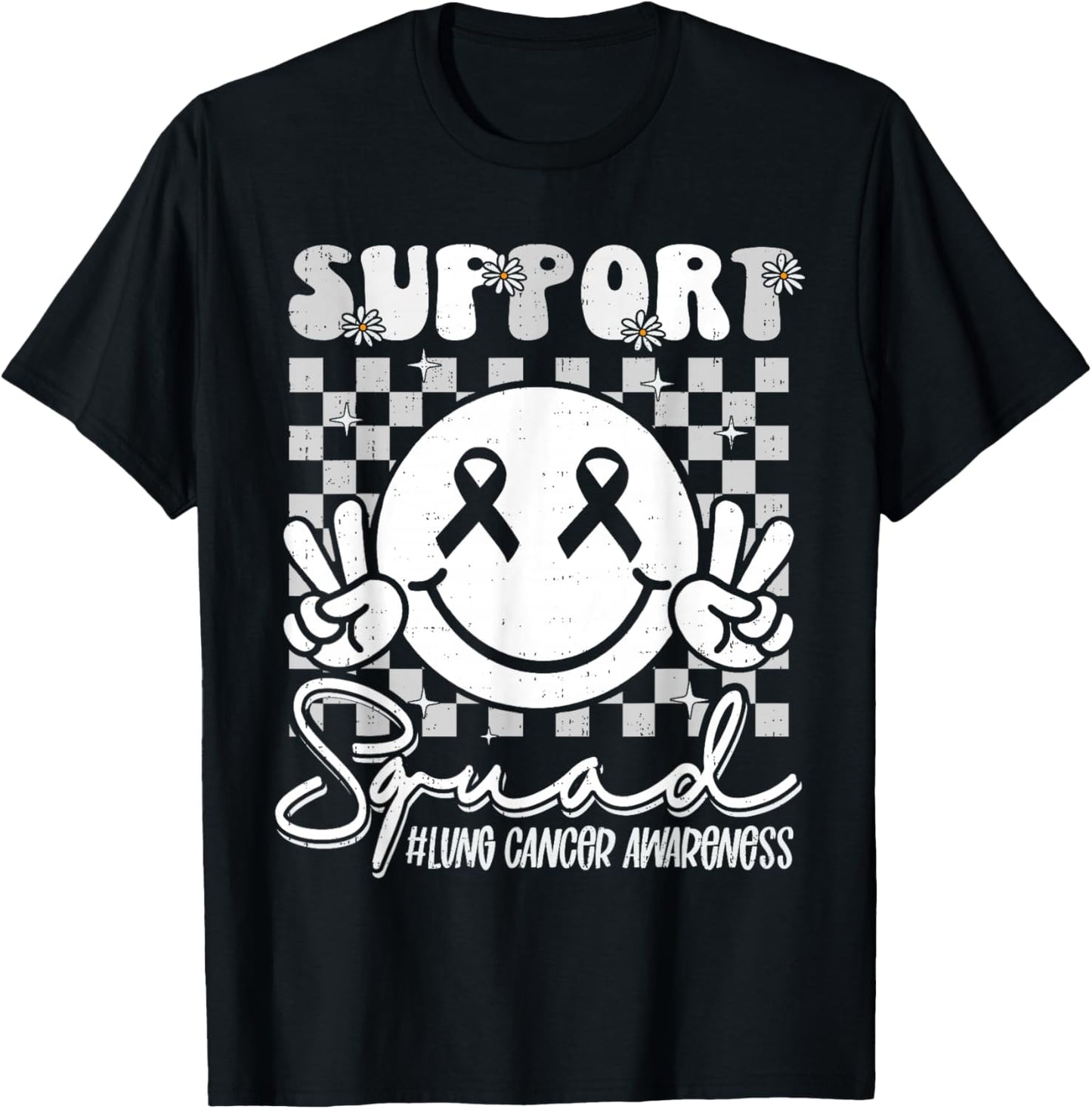Support Lung Cancer Awareness Smile White Ribbon Girls Kids T-Shirt - T-Shirt | Black