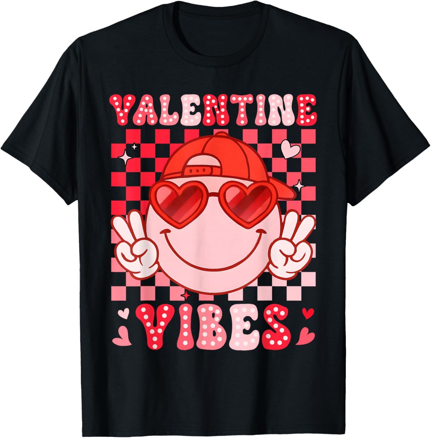 Valentine Vibes Groovy Smile Face Men Women Boy Girl Kids T-Shirt - T-Shirt | Black