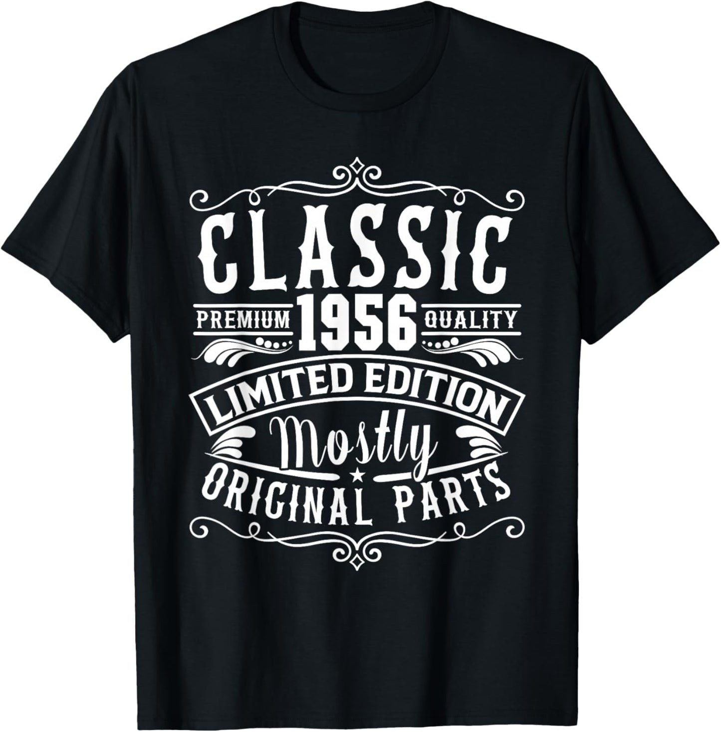 Born in 1956 Birthday, Classic Mostly Original Parts Funny T-Shirt - T-Shirt | Black