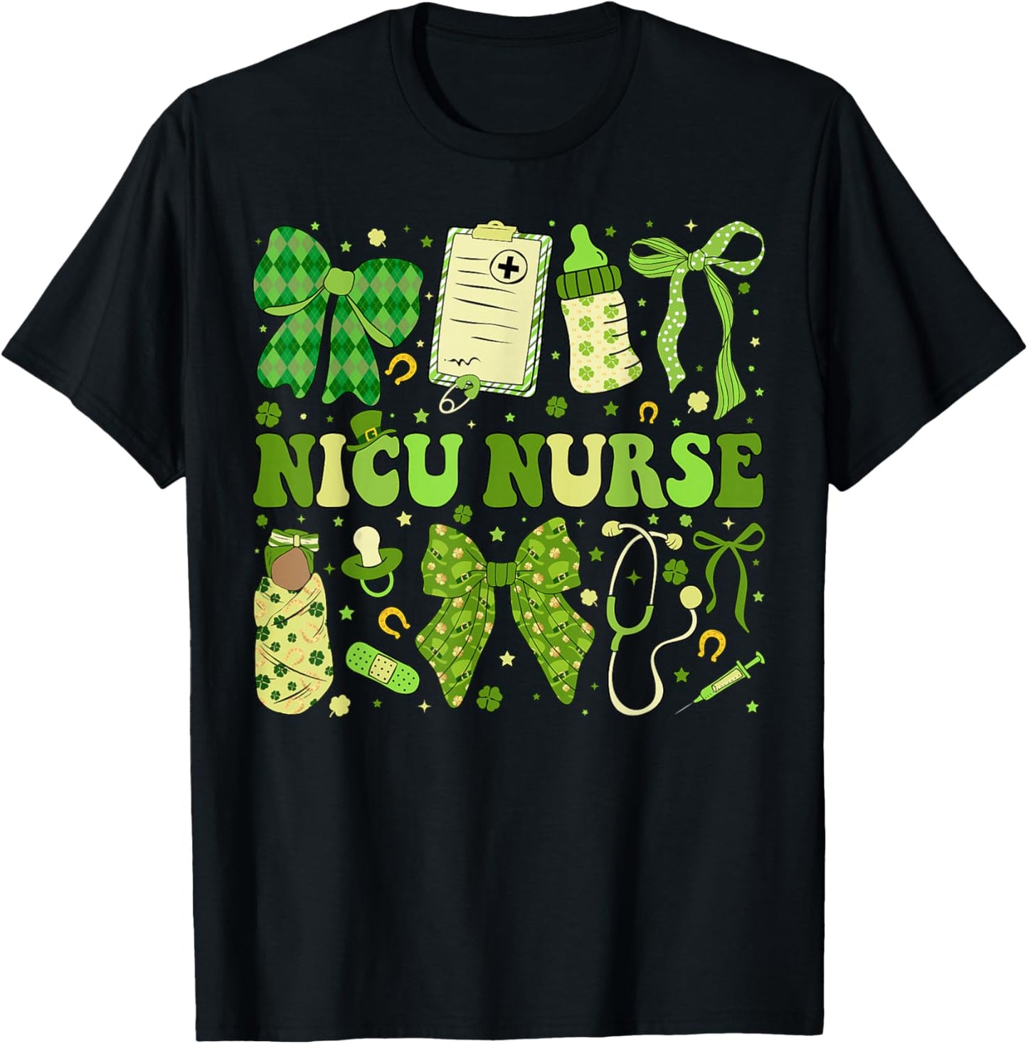 St Patricks NICU Nurse Neonatal Coquette Saint Patrick T-Shirt - T-Shirt | Black