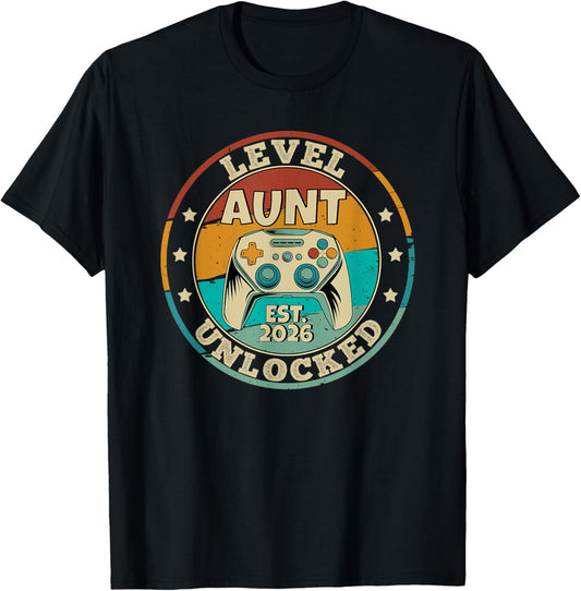 Funny Aunt 2026 Level Unlocked Pregnancy Announcement Auntie T-Shirt - T-Shirt | Black