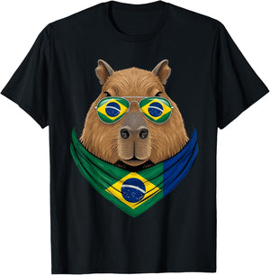 Brasil Flag Capybara Brazilian Pride Brasilian Roots Brazil T-Shirt - T-Shirt | Black