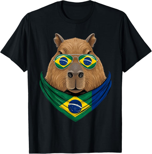 Brasil Flag Capybara Brazilian Pride Brasilian Roots Brazil T-Shirt - T-Shirt | Black