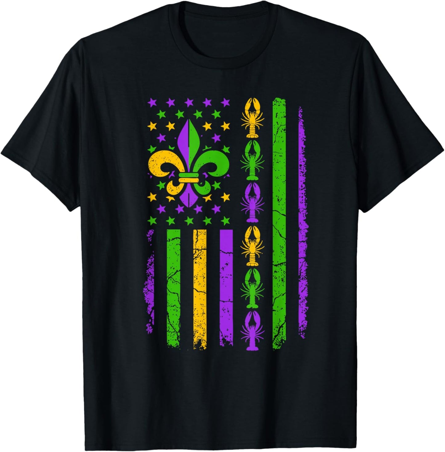 Carnival Mardi Gras USA American Flag Crawfish Parade Outfit T-Shirt - T-Shirt | Black