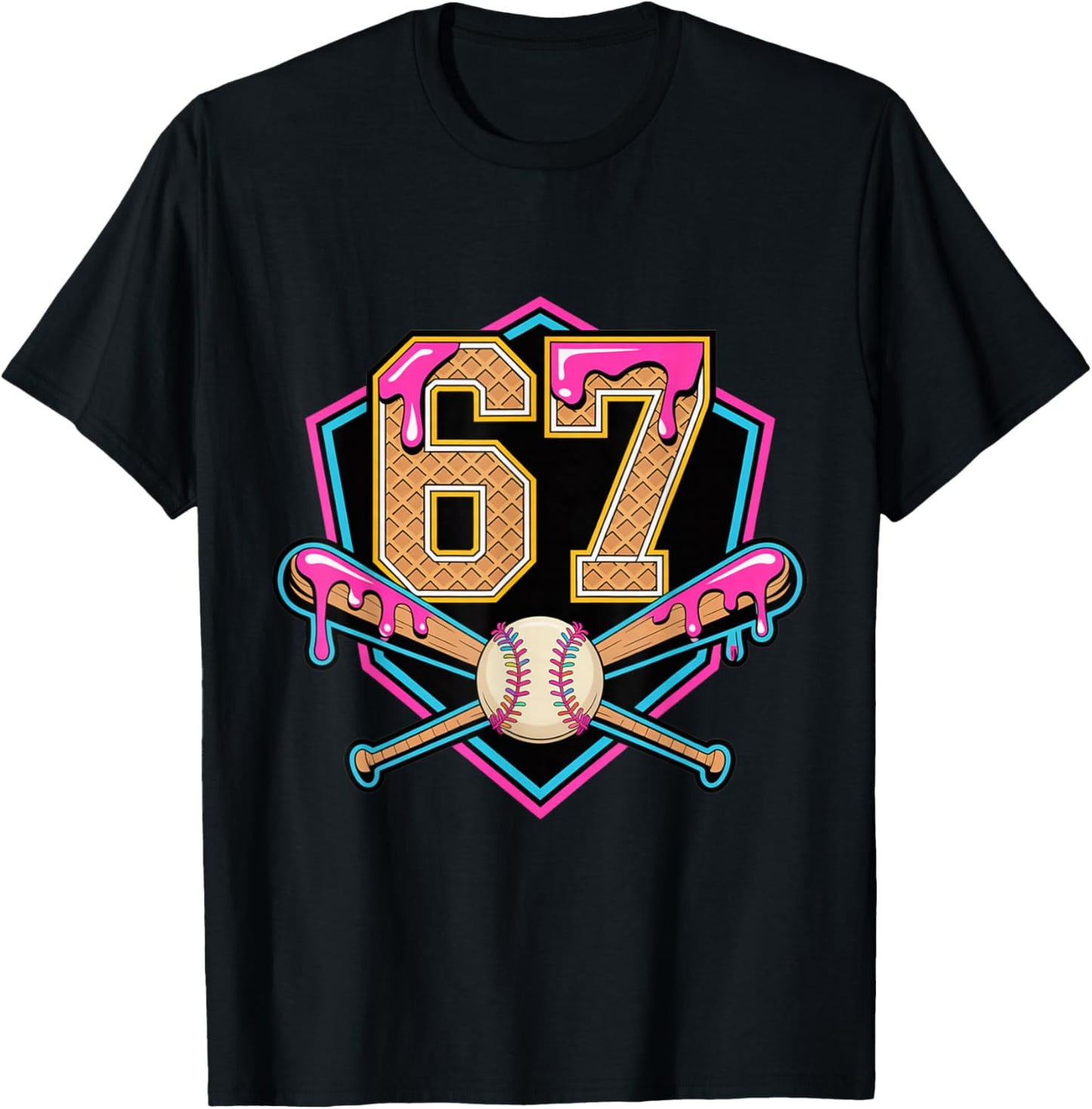 Baseball Drip Number 67 Player Or 67th Birthday T-Shirt - T-Shirt | Black