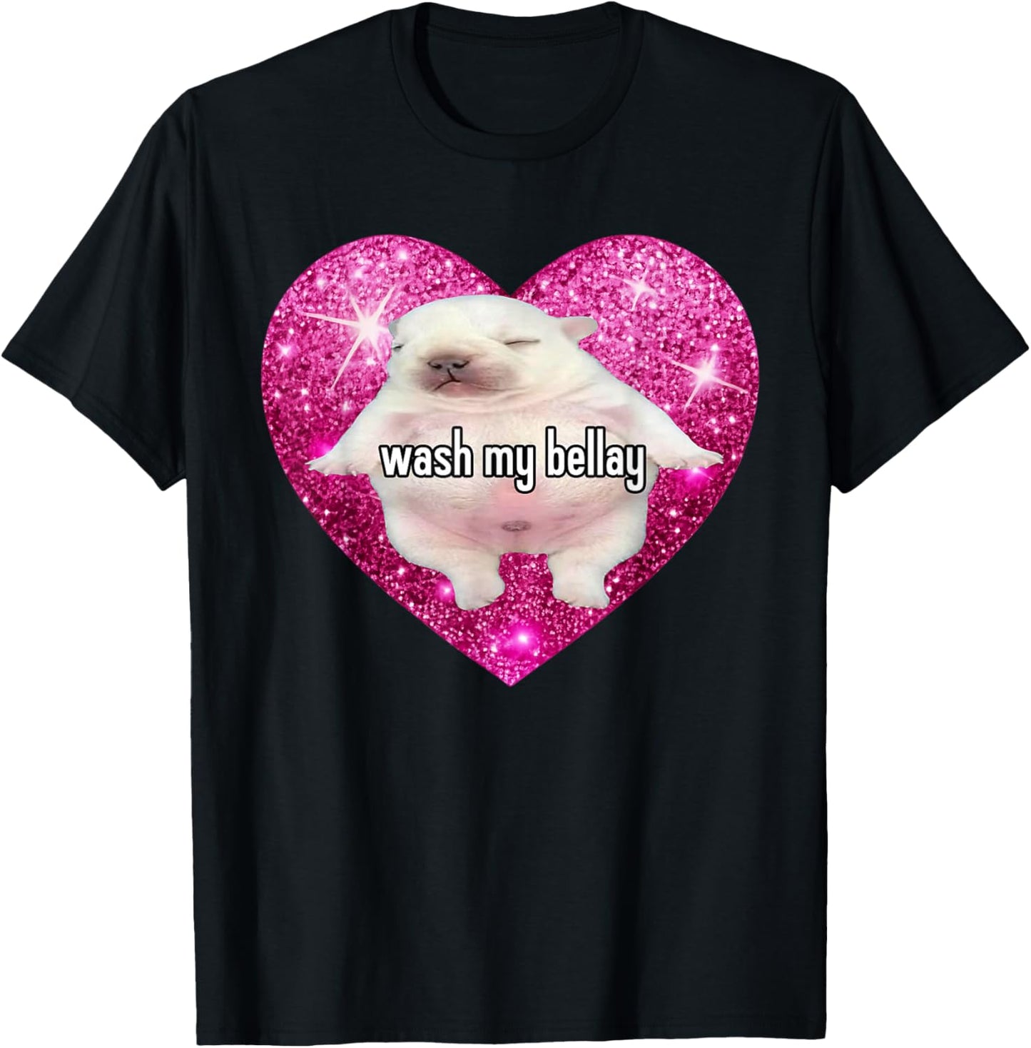 Wash My Bellay Heart Pibble Meme T-Shirt - T-Shirt | Black