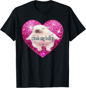 Wash My Bellay Heart Pibble Meme T-Shirt - T-Shirt | Black