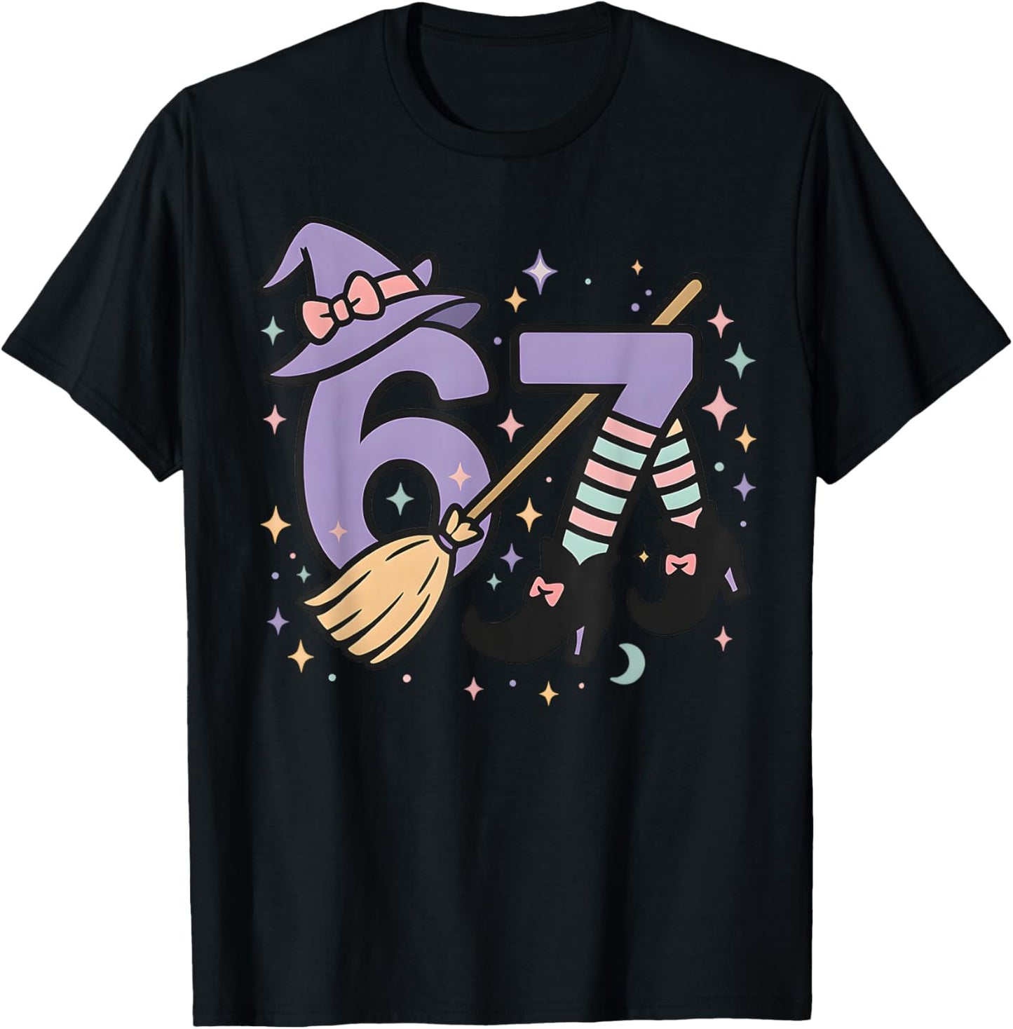 67 Halloween Girls Witch Six Seven 6 7 Brainrot Meme Kids T-Shirt - T-Shirt | Black