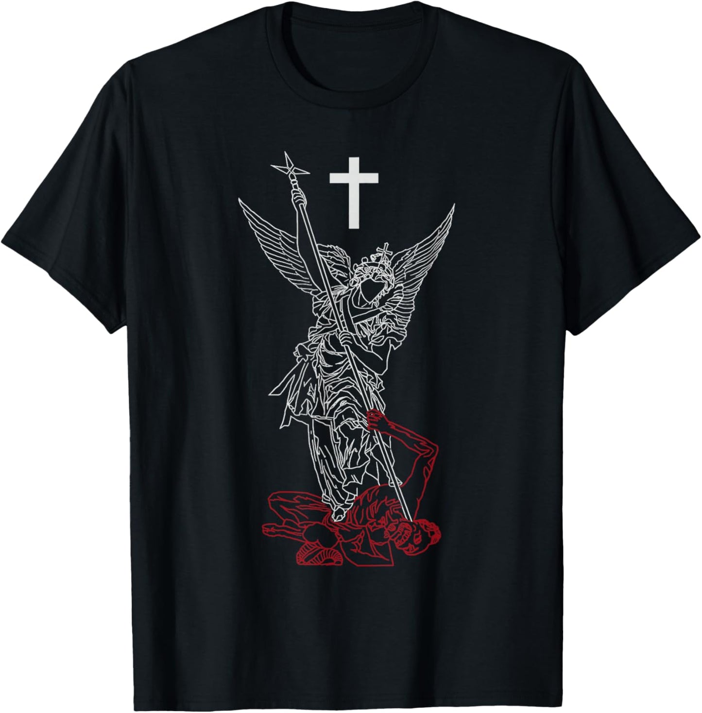 Saint Michael The Archangel Defeating Satan Warrior Faith T-Shirt - T-Shirt | Black