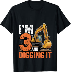I'm 3 and Digging It Excavator 3th Birthday Bulldozer 3 Year T-Shirt - T-Shirt | Black