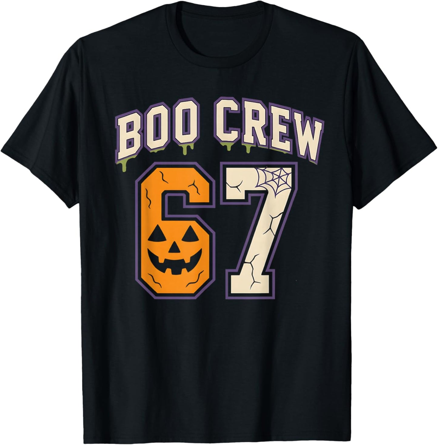 67 Halloween Boo Crew Sports Jersey Brainrot Meme Six Seven T-Shirt - T-Shirt | Black