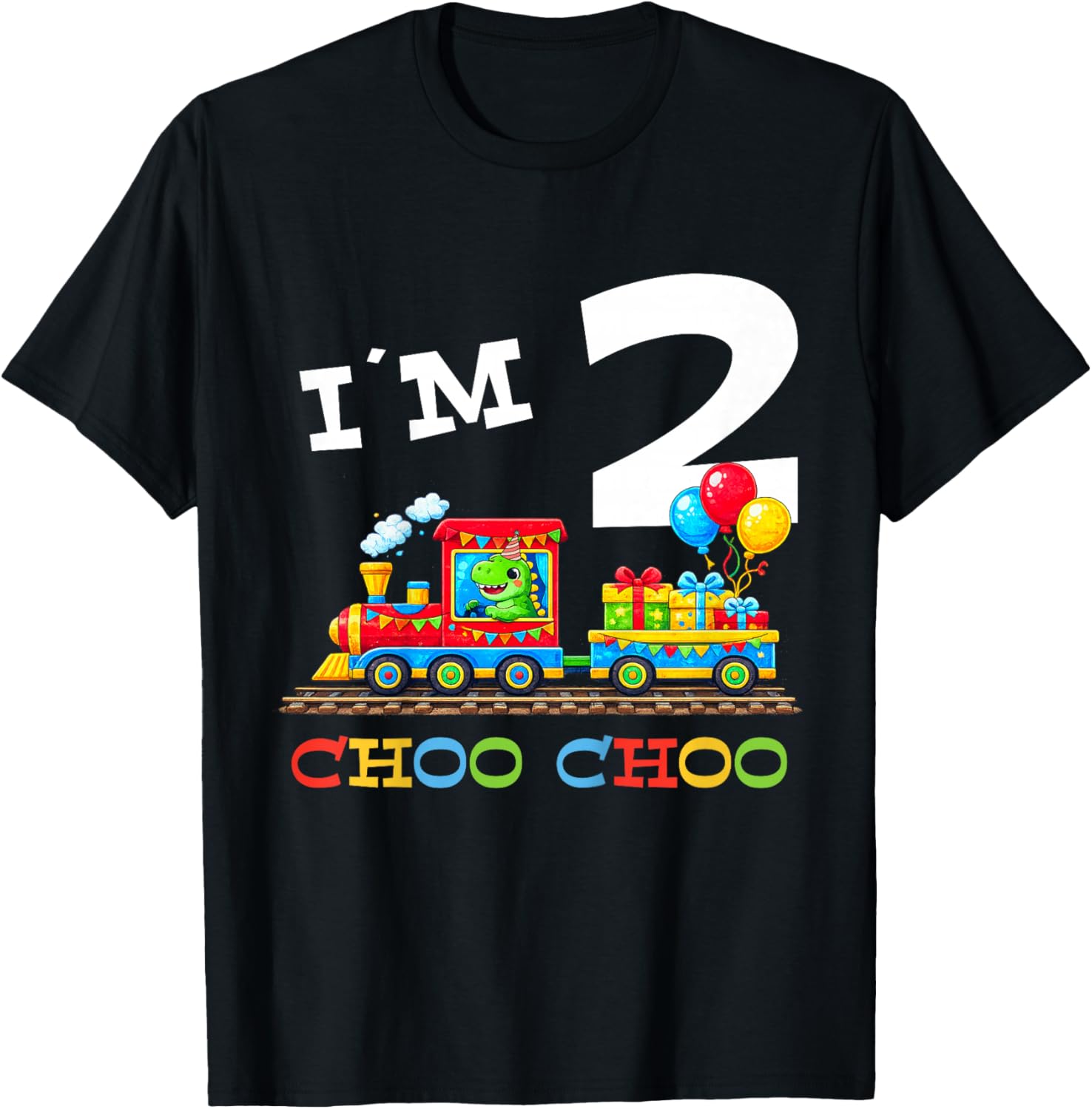 Train Birthday 2 Year Old T-Shirt - T-Shirt | Black