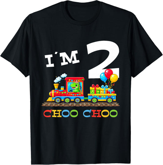Train Birthday 2 Year Old T-Shirt - T-Shirt | Black