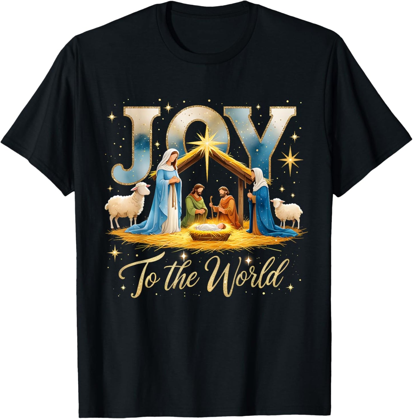 Joy to The World Nativity Scene Christmas T-Shirt - T-Shirt | Black