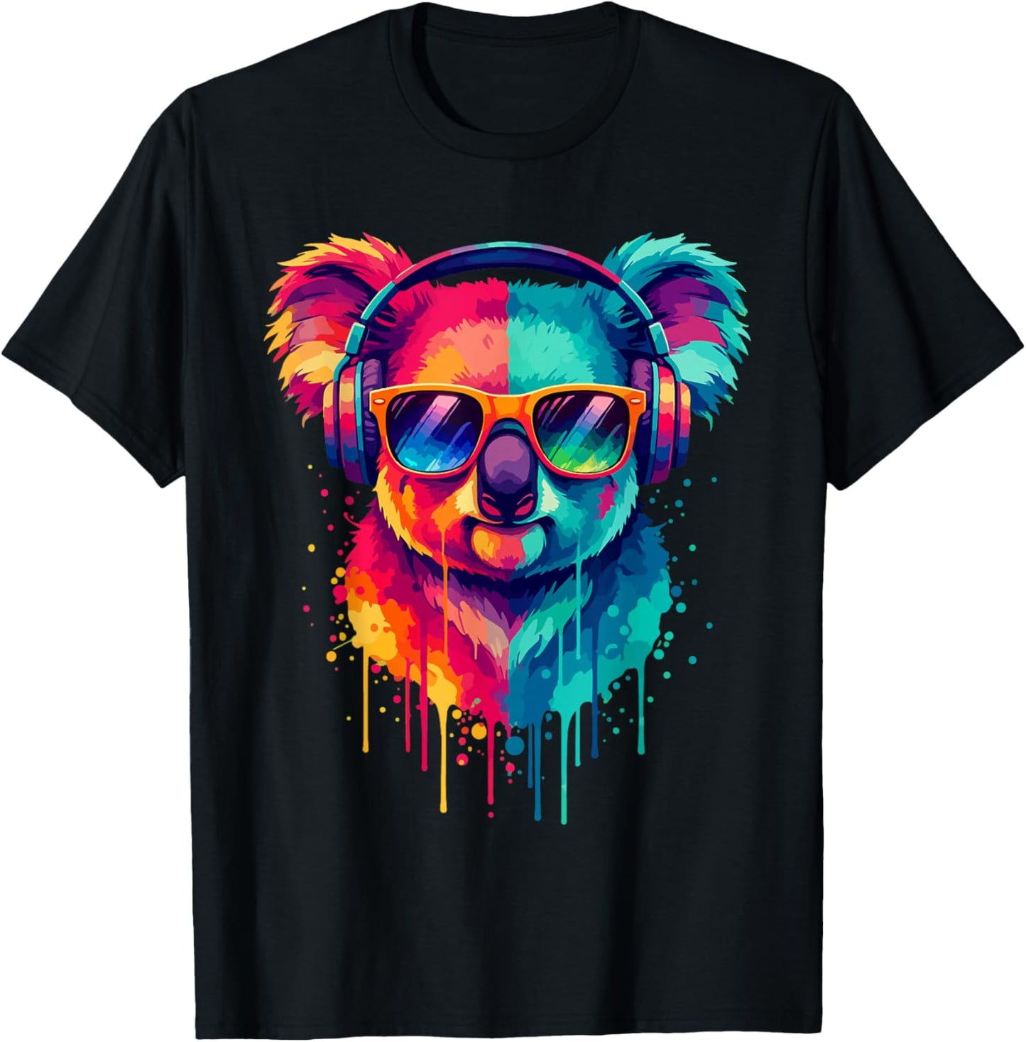 Koala Bear Wearing Headphones and Sunglasses EDM Rave Design T-Shirt - T-Shirt | Black