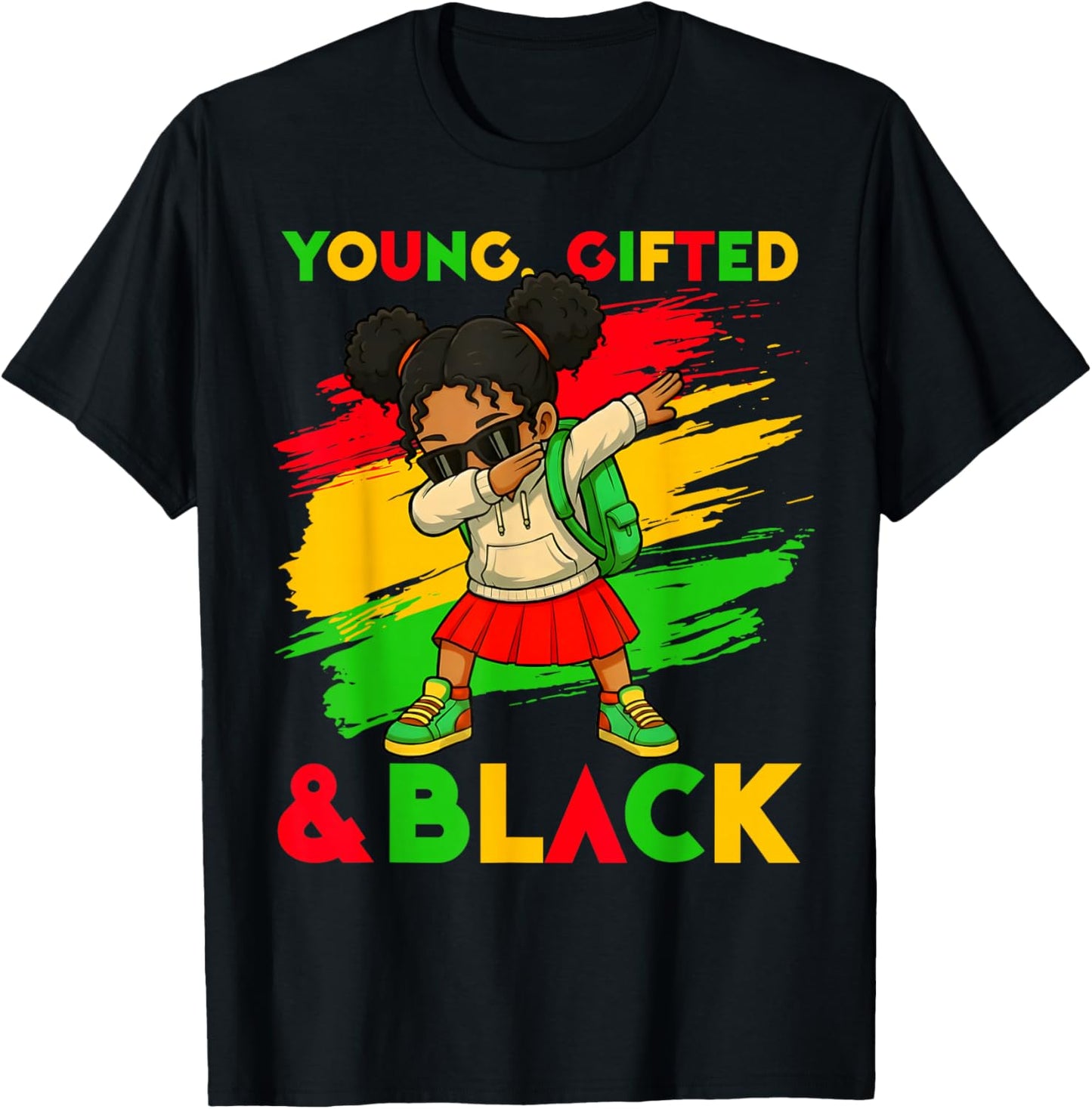 Black History Month Young Gifted & Black Cute Dabbing Girls T-Shirt - T-Shirt | Black