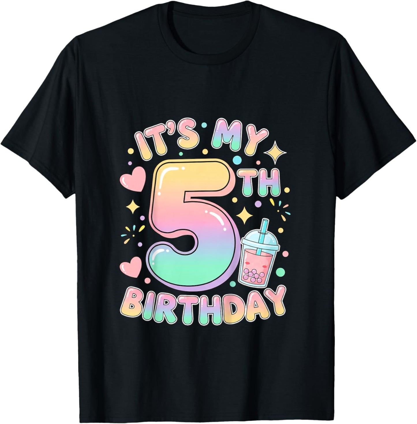 It's My 5th Birthday Bubble Boba Tea Party 5 Year Old Girl T-Shirt - T-Shirt | Black
