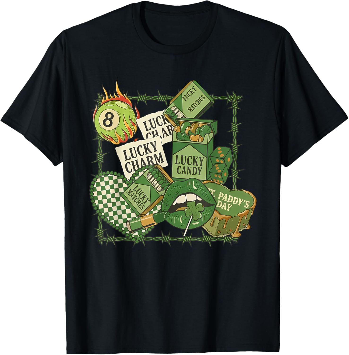 Coquette Western St Patrick's Day Collage, Western Lucky T-Shirt - T-Shirt | Black