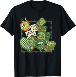 Coquette Western St Patrick's Day Collage, Western Lucky T-Shirt - T-Shirt | Black