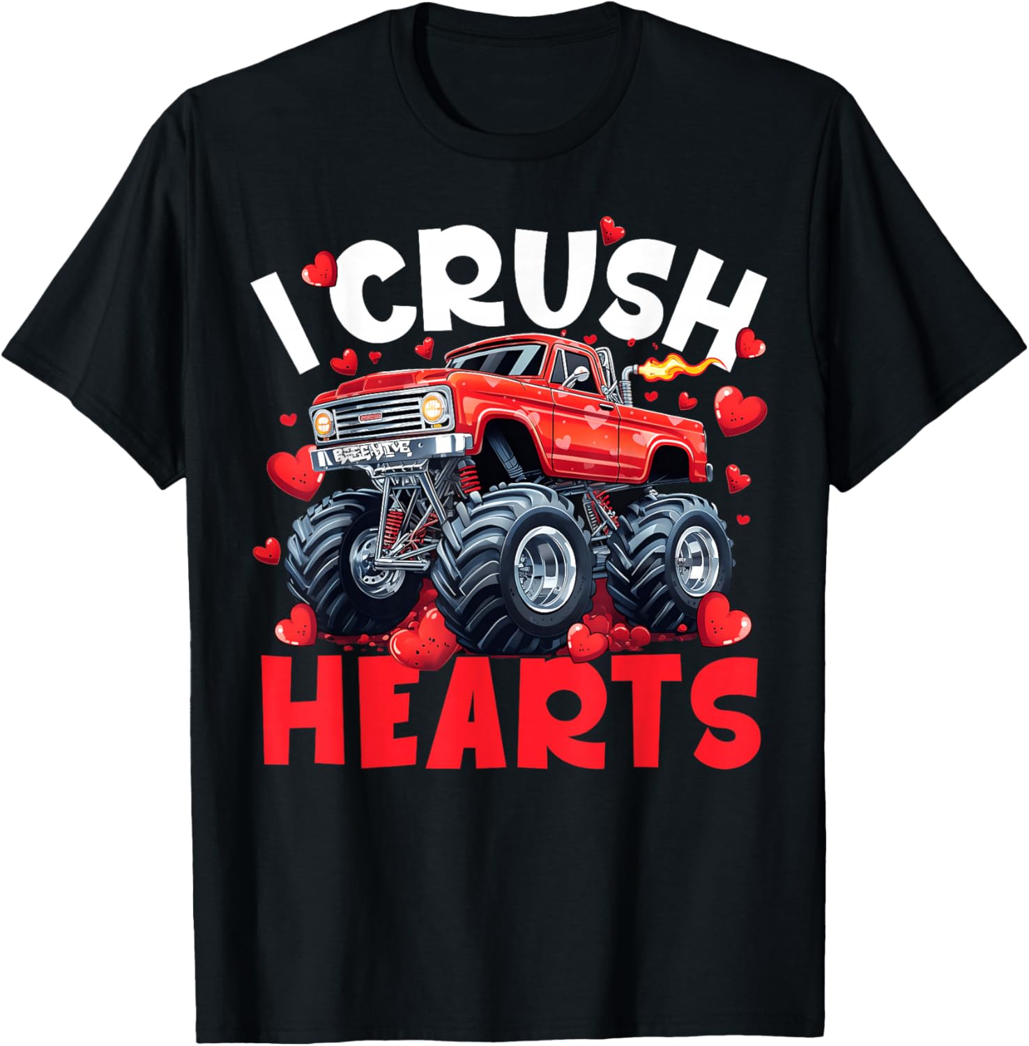I Crush Hearts Valentine Monster Truck Men Women Kid T-Shirt - T-Shirt | Black