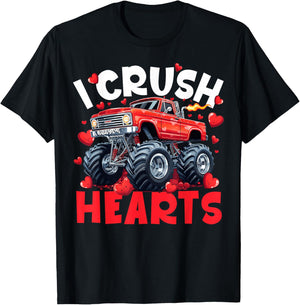 I Crush Hearts Valentine Monster Truck Men Women Kid T-Shirt - T-Shirt | Black