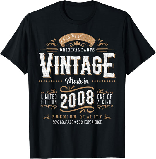 Vintage 2008 Label 18th Birthday Gift Men Women 18 Year Old T-Shirt - T-Shirt | Black