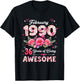 36 Year Old February 1990 Floral 36th Birthday Men Women T-Shirt - T-Shirt | Black