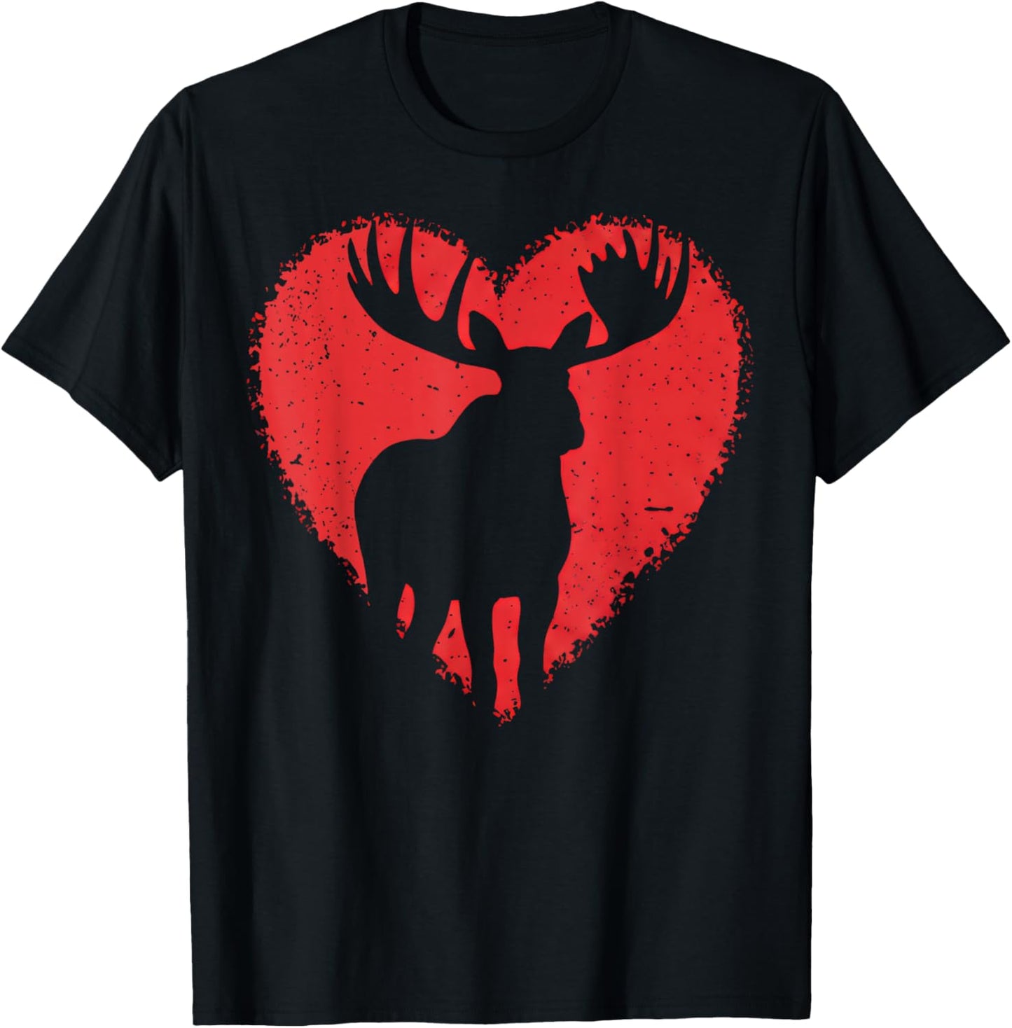 Moose Lover Valentines Day Cute Red Heart Wild Animal T-Shirt - T-Shirt | Black