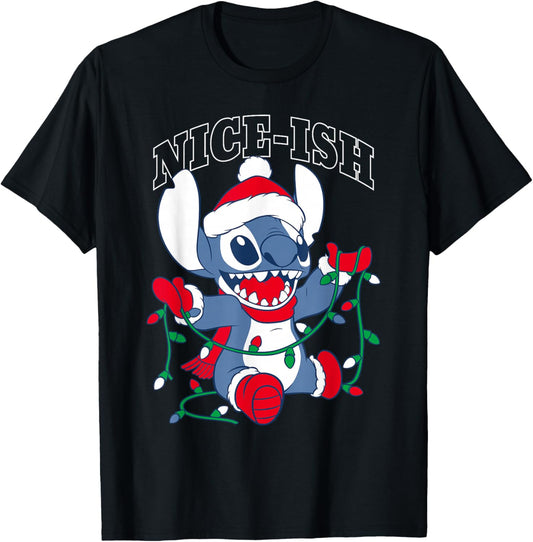 Disney Lilo & Stitch Christmas Season Nice-ish Poster T-Shirt - T-Shirt | Black