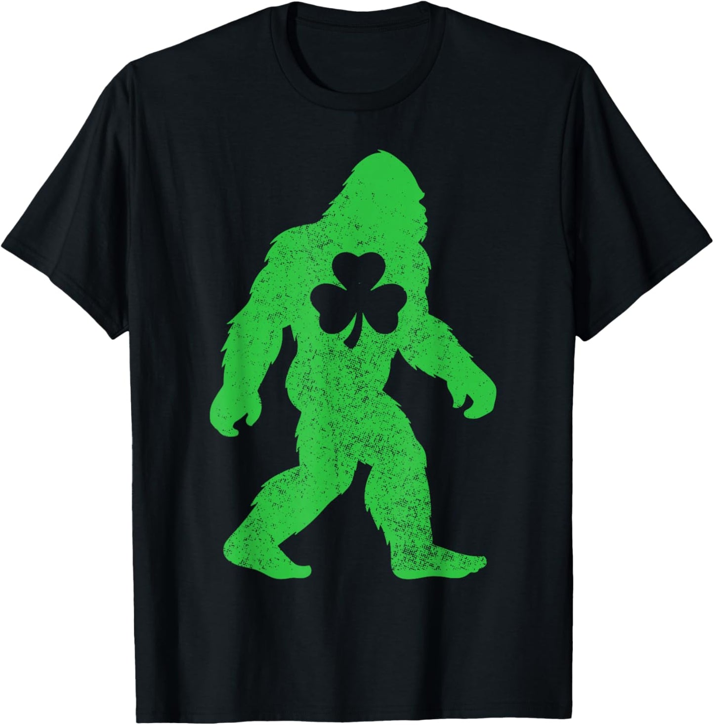 St Patricks Day Bigfoot Sasquatch Shamrock Men Women Kids T-Shirt - T-Shirt | Black