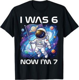 I was 6 Now I’m 7 Astronaut 7th Birthday Space Kid Boys Girl T-Shirt - T-Shirt | Black