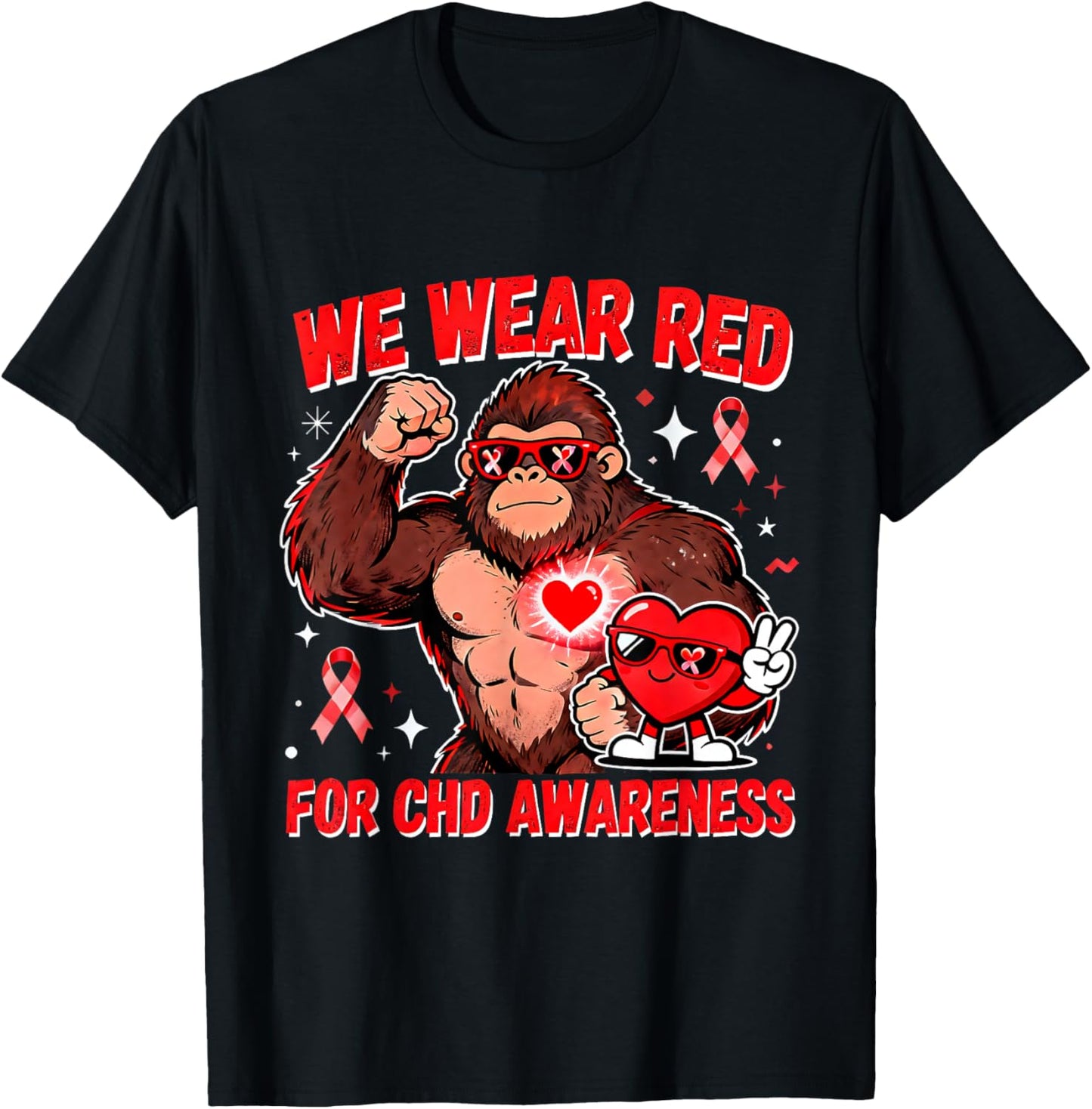 We Wear Red for CHD Awareness Heart Warrior Support T-Shirt - T-Shirt | Black