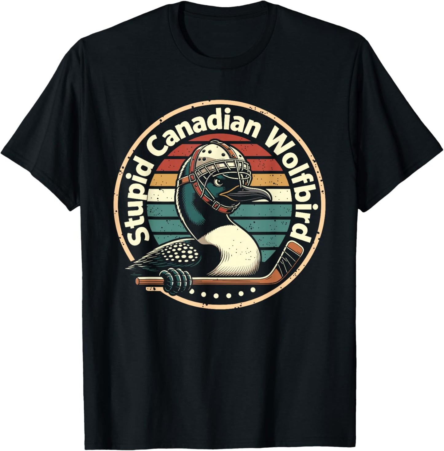 Stupid Canadian Wolf Bird Vintage Heated Hookey Loon Meme T-Shirt - T-Shirt | Black