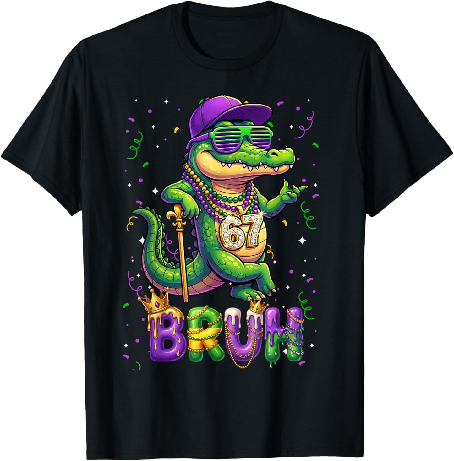 67 Mardi Gras Alligator Mardigator Six Seven Bruh Boys 6 7 T-Shirt - T-Shirt | Black