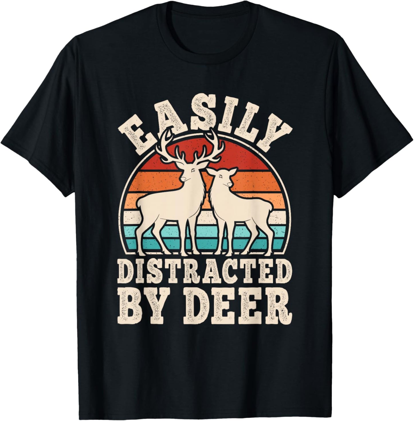Easily Distracted by Deer Retro Deer Men Women T-Shirt - T-Shirt | Black