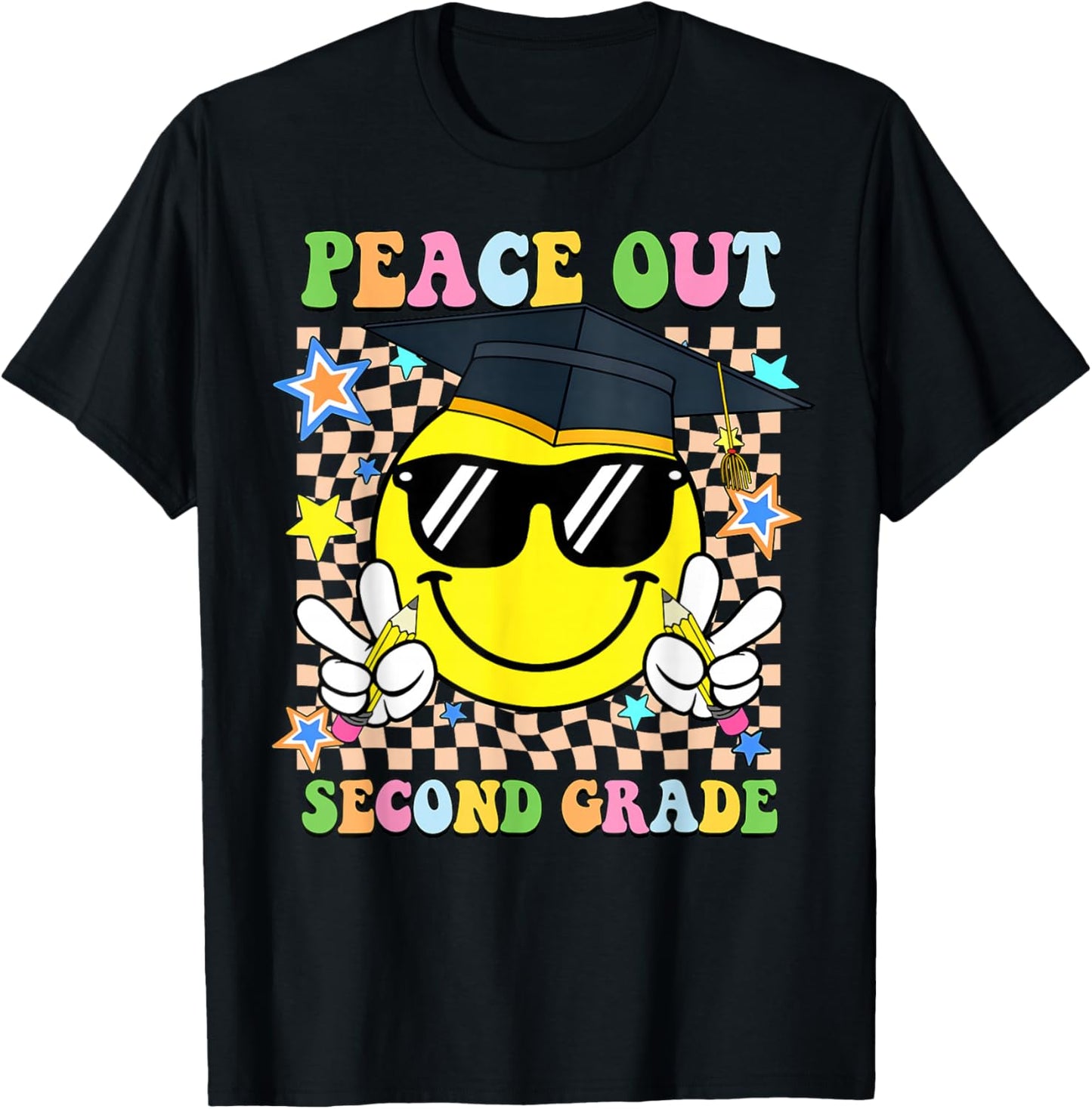 Peace Out Second Grade Smile Face Last Day Boy Girl Student T-Shirt - T-Shirt | Black