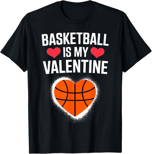 Love Hearts Basketball is My Valentine T-Shirt - T-Shirt | Black