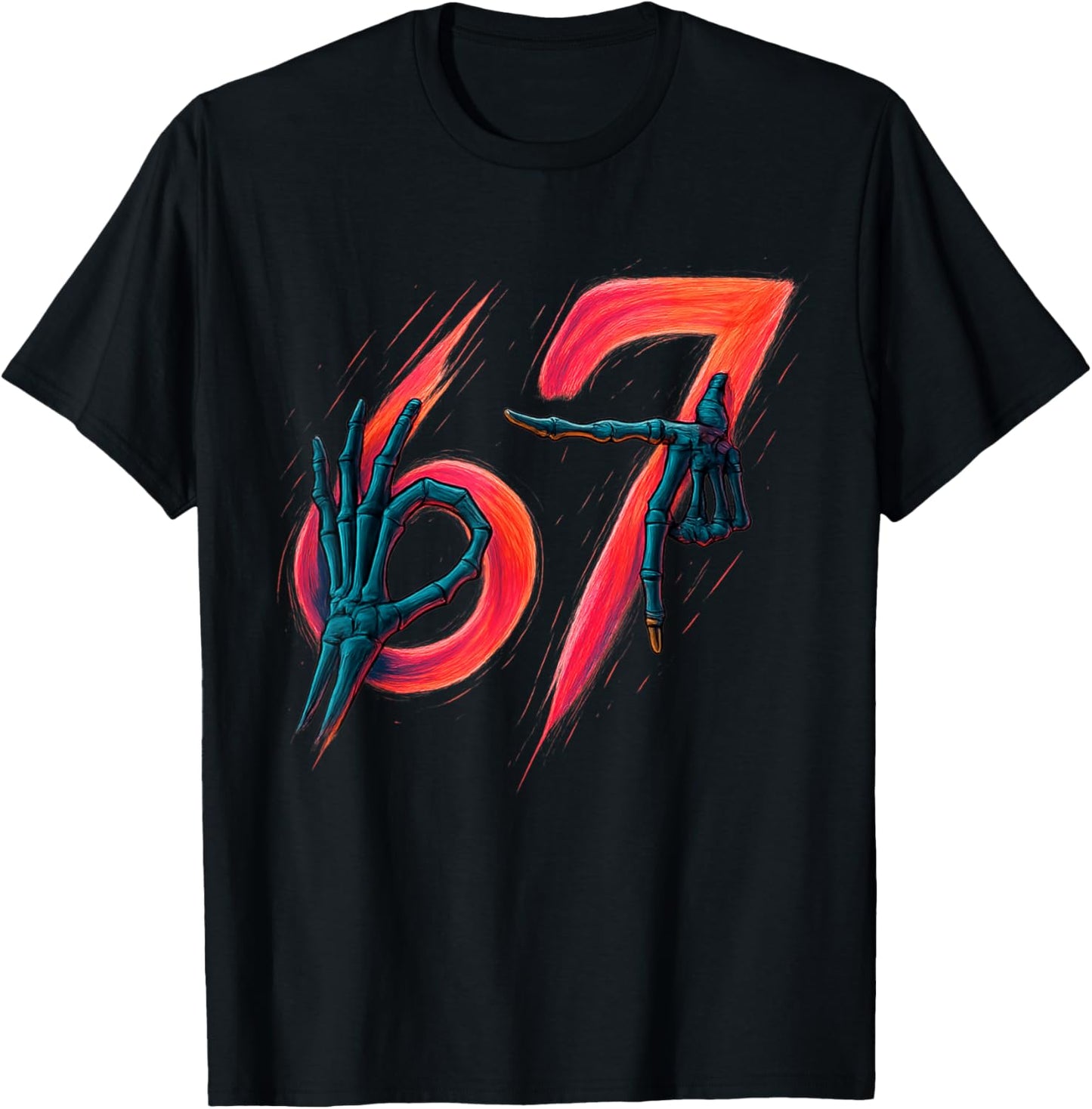 67 Meme Trendy Skeleton Halloween Funny Six Seven Gen Alpha T-Shirt - T-Shirt | Black