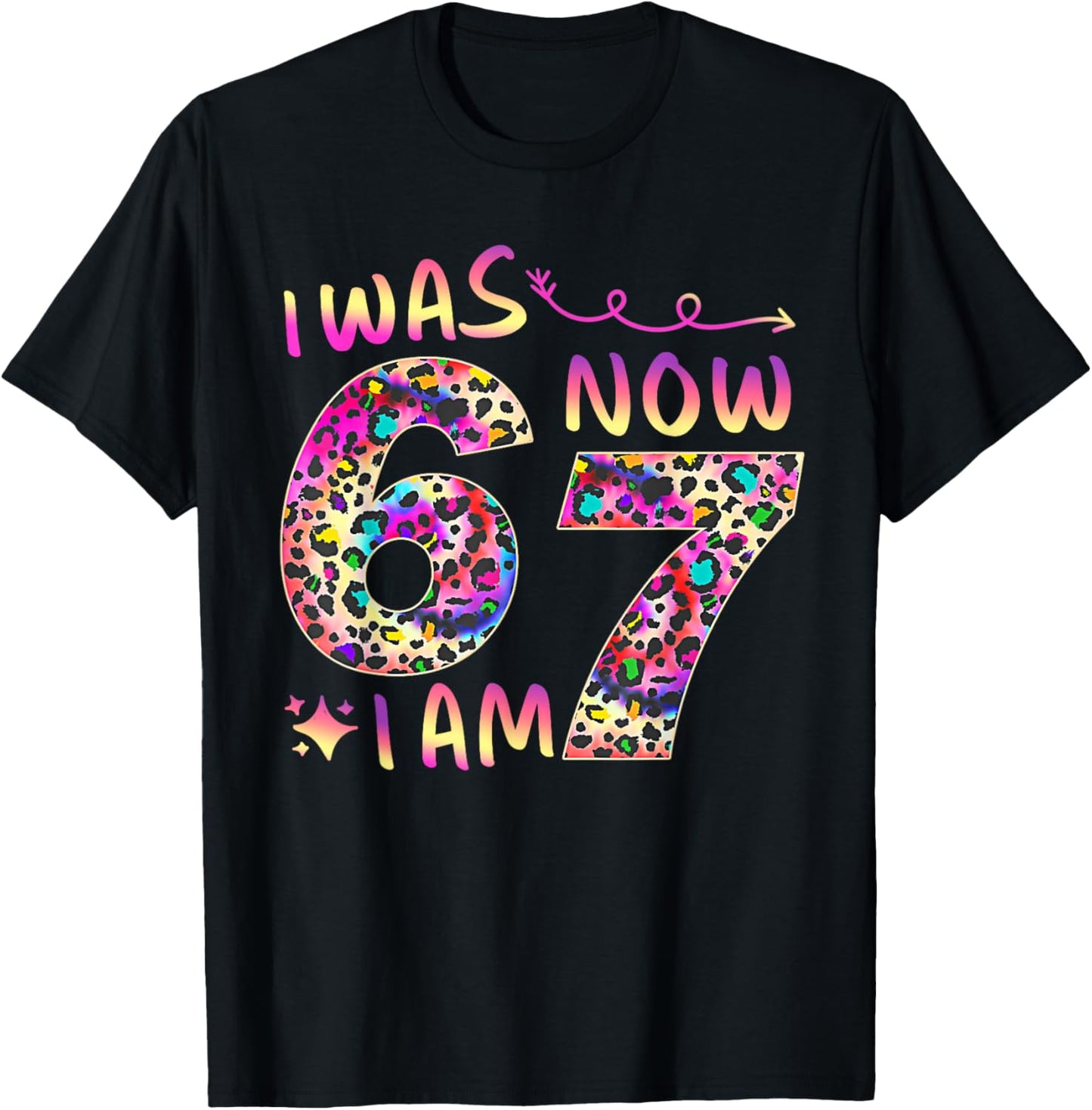 7 Year Old Birthday I was 6 Now I'm 7-67 Cheetah Leopard T-Shirt - T-Shirt | Black
