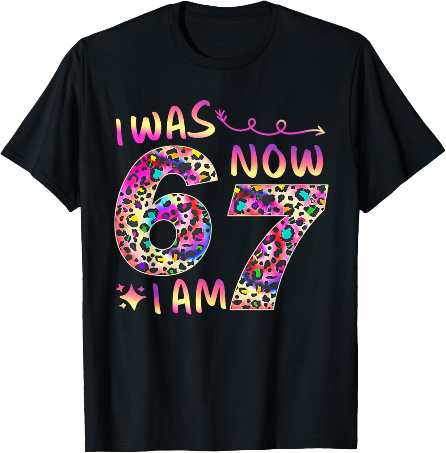 7 Year Old Birthday I was 6 Now I'm 7-67 Cheetah Leopard T-Shirt - T-Shirt | Black