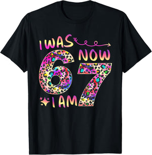 7 Year Old Birthday I was 6 Now I'm 7-67 Cheetah Leopard T-Shirt - T-Shirt | Black