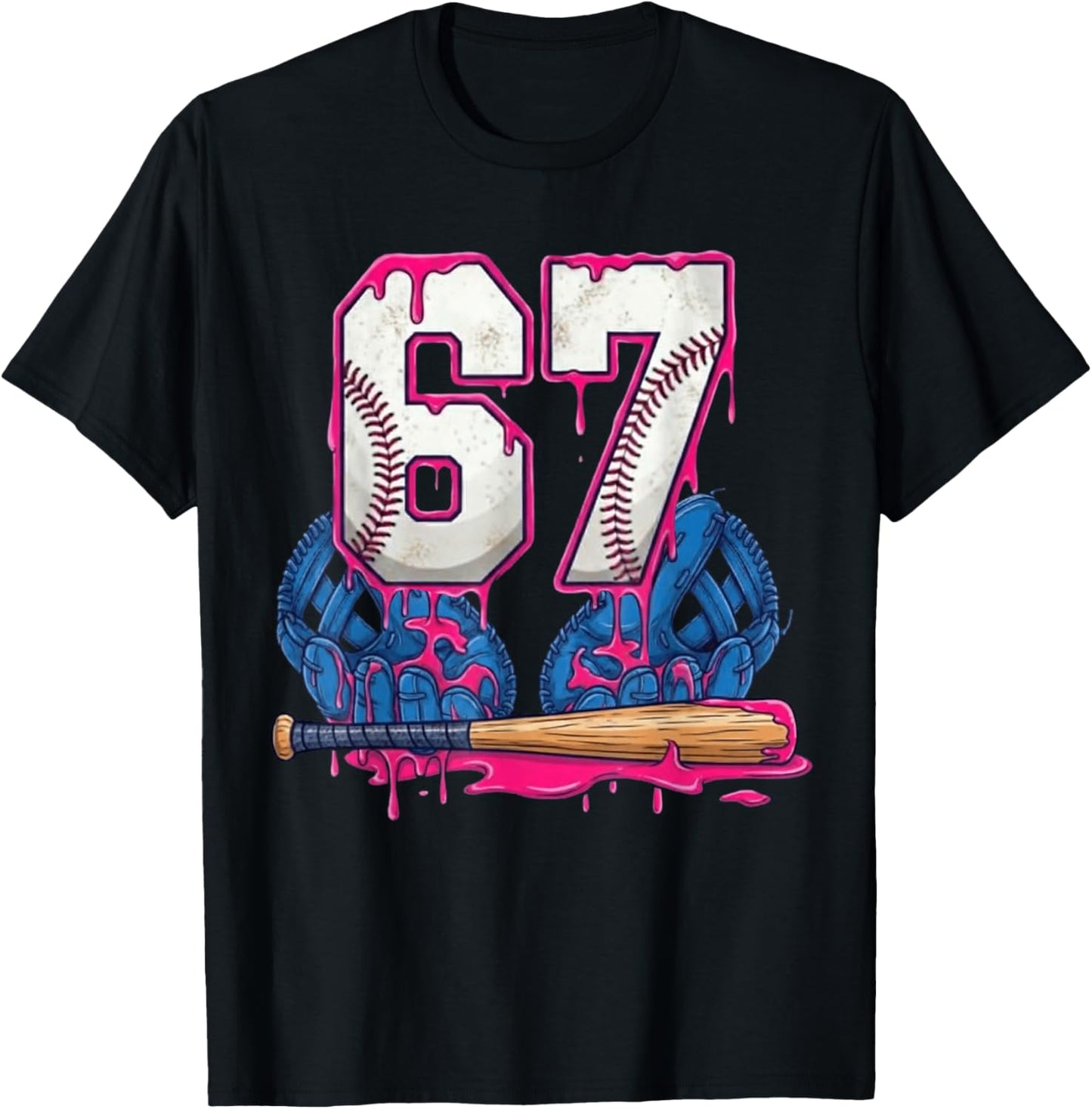 Baseball Drip 67 Meme Six Seven Funny 6-7 Gen Alpha Slang T-Shirt - T-Shirt | Black