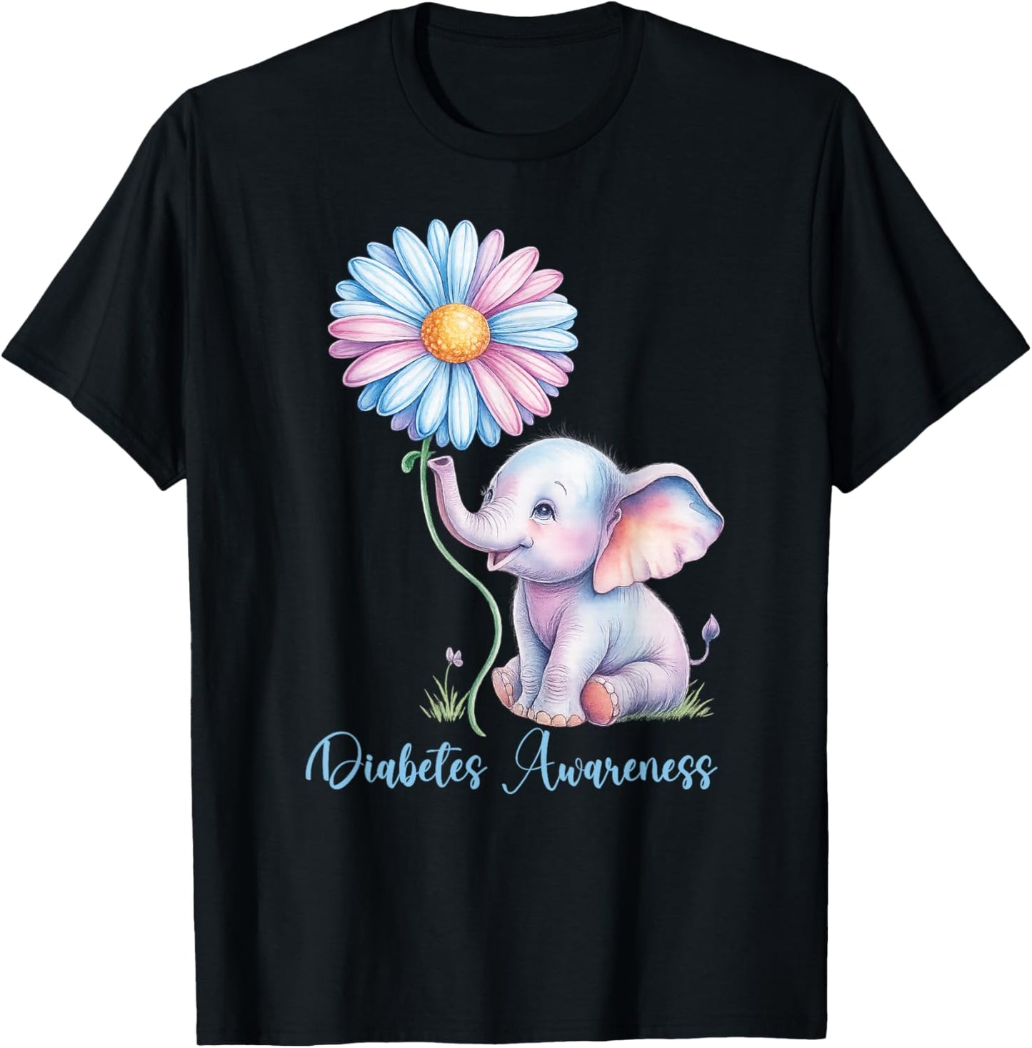 Elephants Sunflower Diabetes Awareness Month T-Shirt - T-Shirt | Black