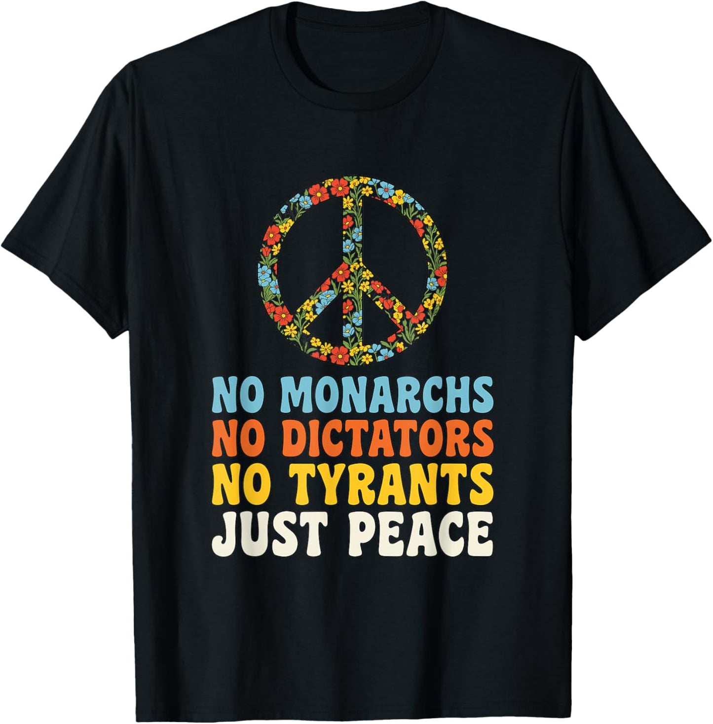 No Kings in America Groovy Vintage 70s Peace T-Shirt - T-Shirt | Black